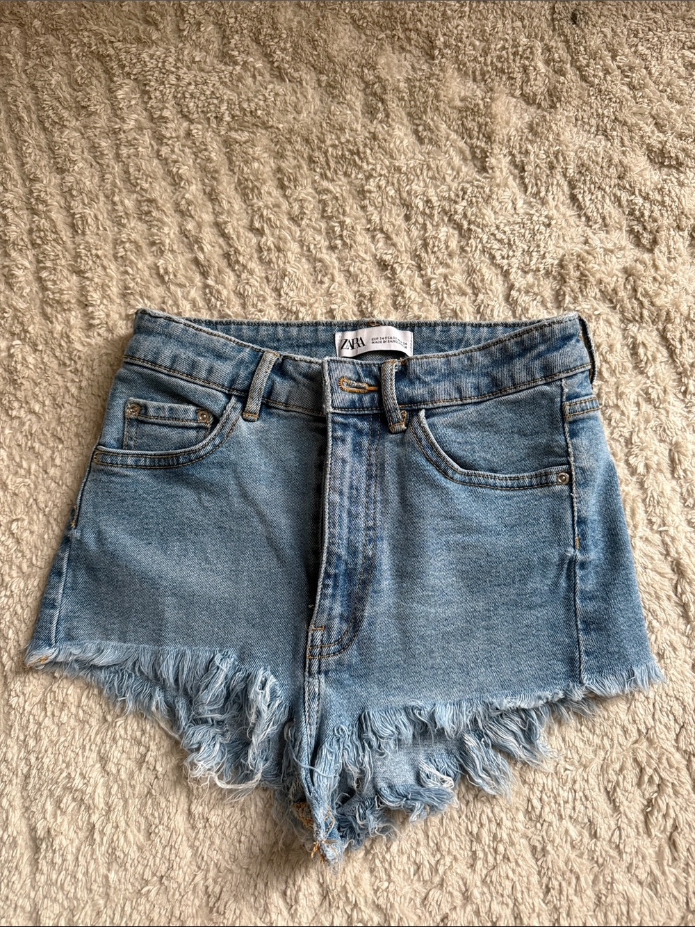 ZARA Light Wash Frayed Hem Denim Shorts